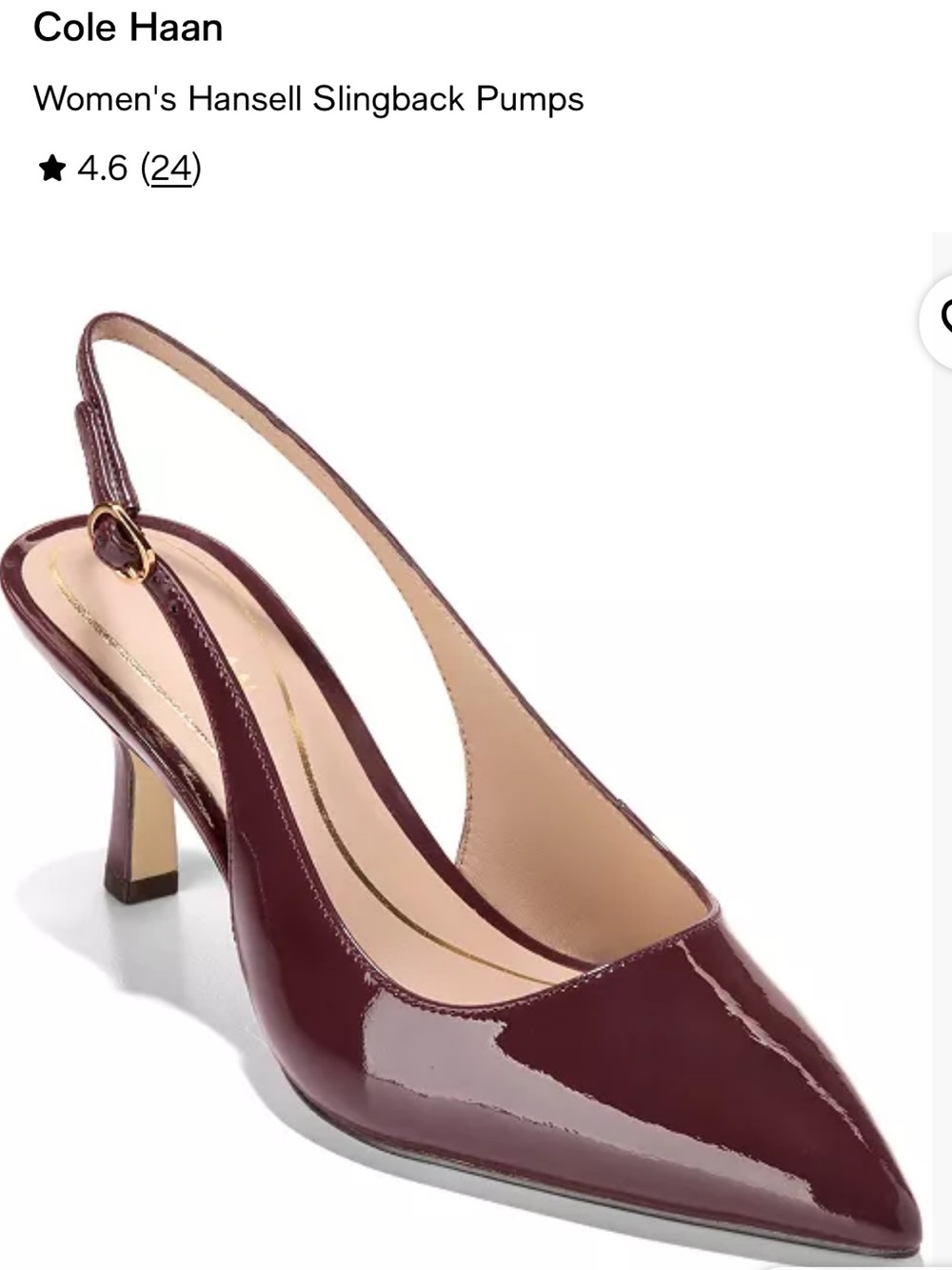 Cole Haan Hansel Women's Patent Slingback Pumps in Burgundy